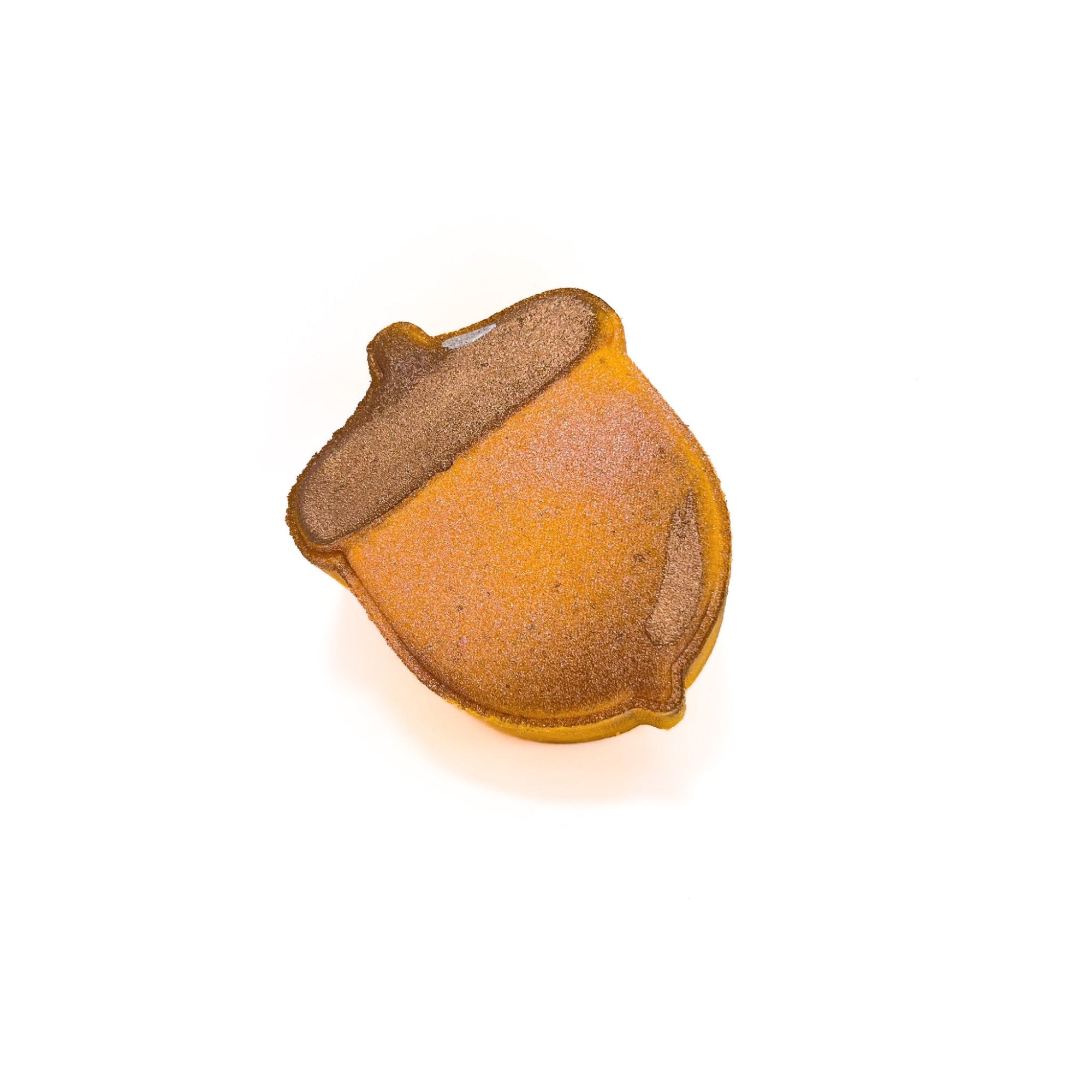 An acorn bath bomb. Autumn yellow, airbrushed lite tan, hand-painted brown top