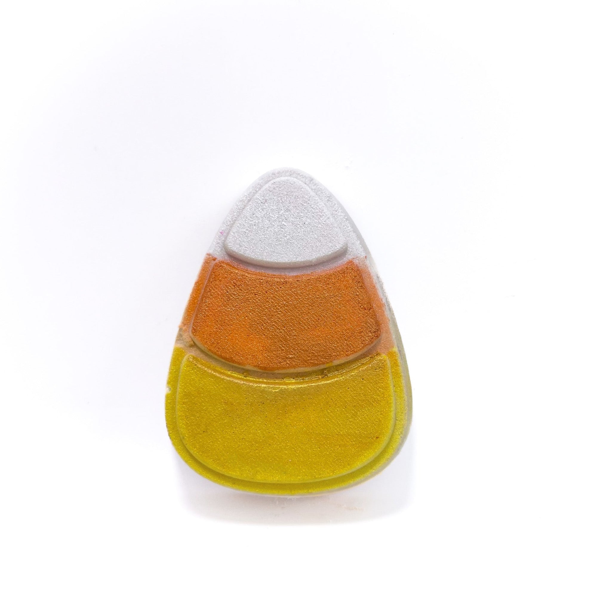 One candy corn shaped and scented bath bomb. Colors from the bottom up are yellow, orange, white/shimmer.