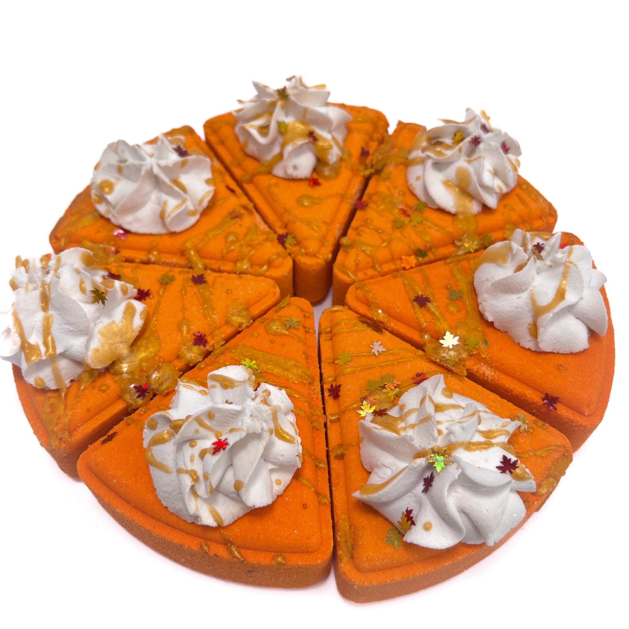 Seven bath bomb pie slices arranged in a cirlce like pie!