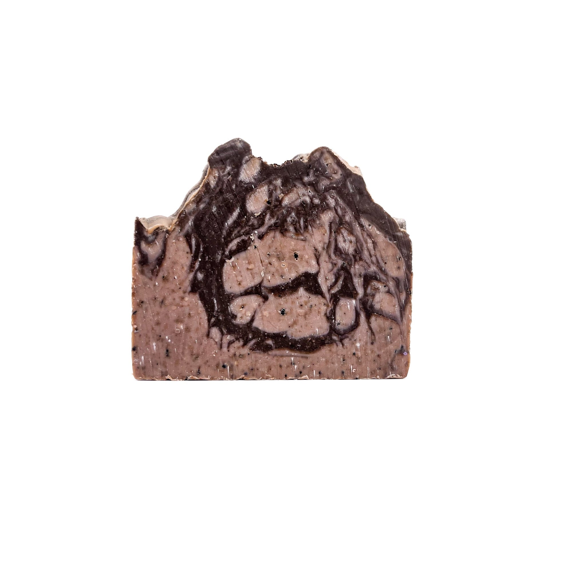 One coffee scented handmade soap swirled tan and brown. 