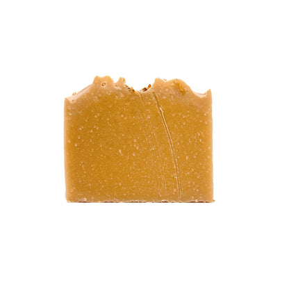A bar of lemon cupcake scented handmade soap. Colored yellow with Brazilian yellow clay.