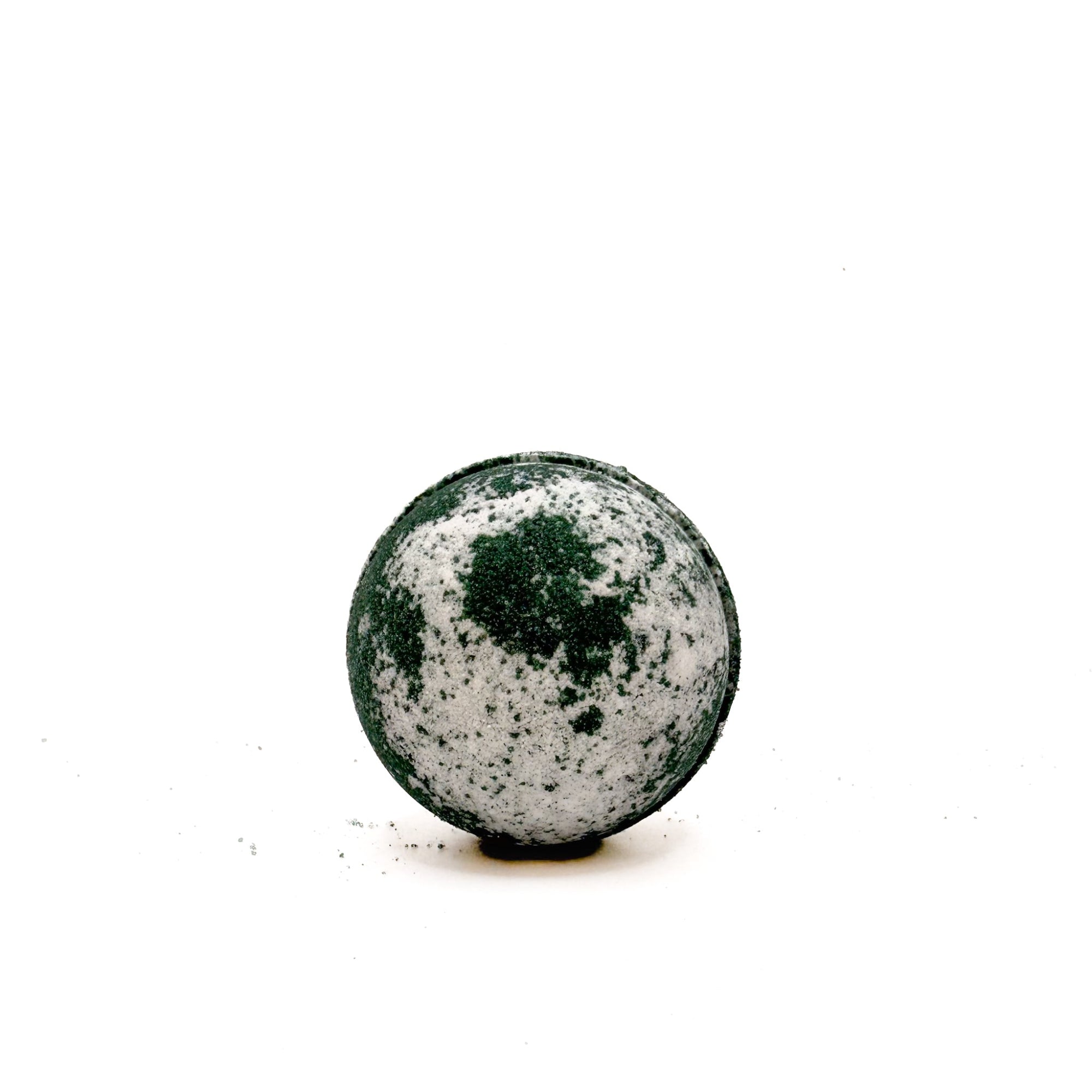 A round Tuxedo bath bomb for men swirled black and white, handmade by Rusted Acre Soap Company